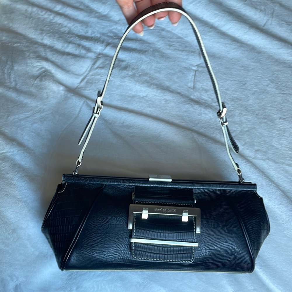 Charles David black leather shoulder bag with top clasp